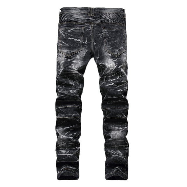 B91xZ Men's Straight Taper Jean Ripped Stretch Distressed Destroyed Straight Leg Denim Pants,Black 38