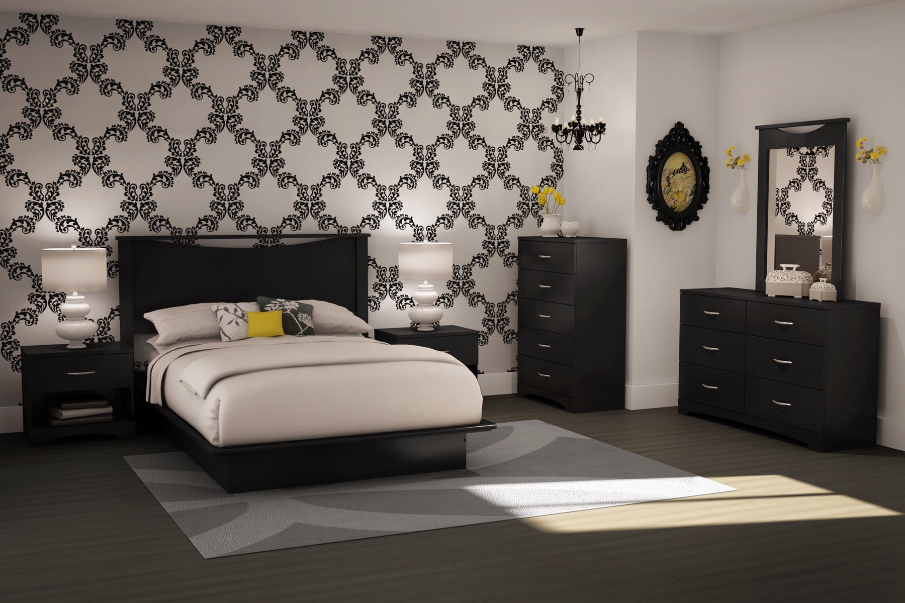 Lit plateforme Queen, fini Noir solide, collection Step One de Meubles South Shore