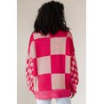 thumbnail image 3 of FOLUNSI Chandail à Carreaux Rose Rouge - Tricot Chic à Épaules Tombantes, 3 of 8