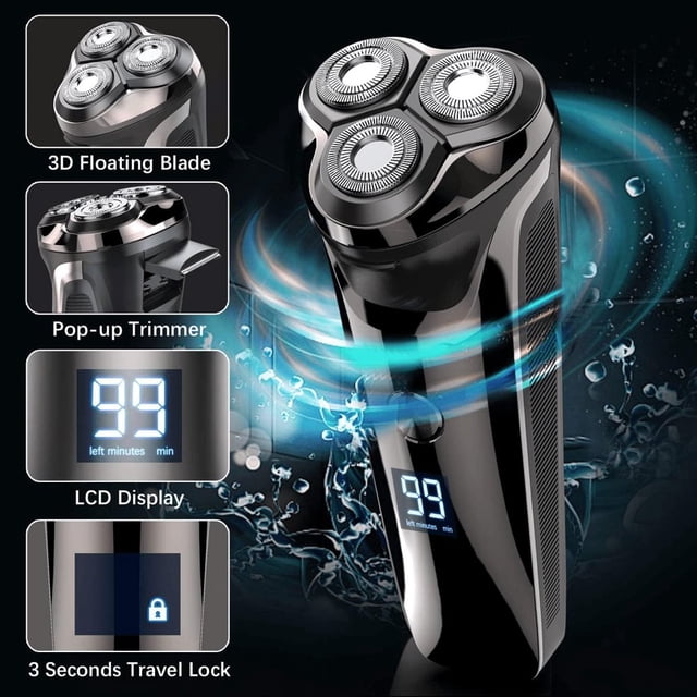 EIGTHTAIL Lot de 1 Rasoir Électrique pour Hommes Doté d'Un design Rotatif Étanche avec Lames Flottantes 3D, Tondeuse Escamotable et Écran LED. le Rasoir Sans Fil rechargeable Offre des options de Rasage à Sec et Humide, une charge Rapide de 1 Heure pour 90 minutes d'Utilisation, et un Verrouillage de Voyage. Comprend un Support de Chargement et Est Entièrement Lavable pour un Nettoyage Facile.