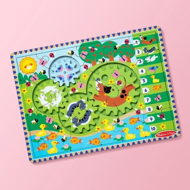 Melissa & Doug Wooden Animal Chase Jigsaw Spinning Gear Puzzle – 24 Pieces