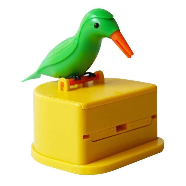 Toothpick Box Toothpick Storage Case Automatic holder; toothpick dispenser; toothpick Dispenser Bird Shape ABS Plastic Holder, Green, Yellow