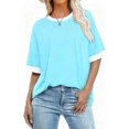 thumbnail image 4 of Staron Plus Size T-Shirts for Women Casual Patchwork Color Round Neck Short Sleeve Loose Comfy Basic Spring Summer Top, Light Blue 4XL, 4 of 4