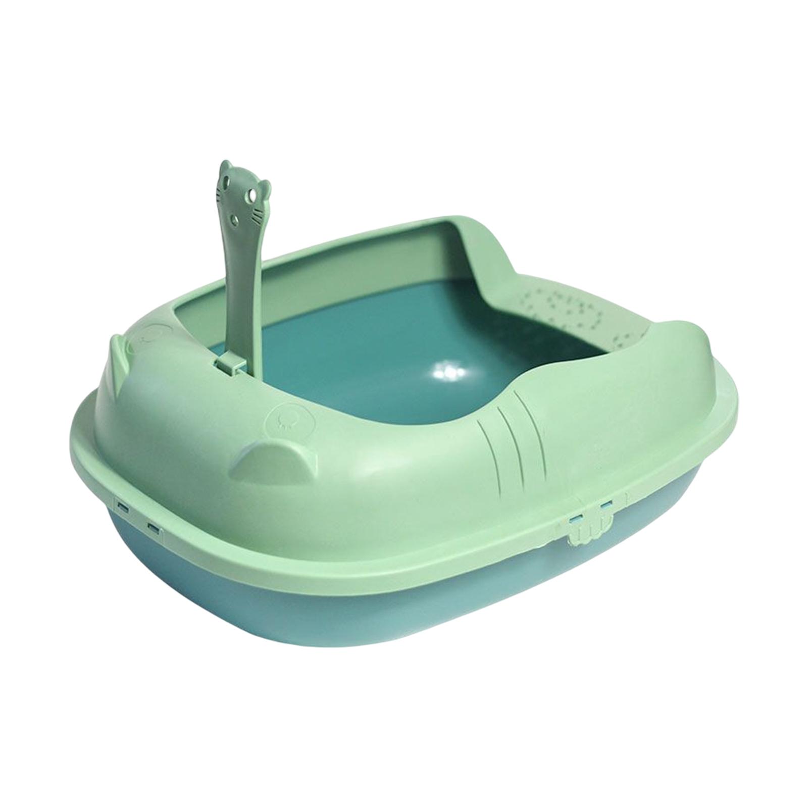 Cat Sandbox Semi Enclosed Portable Splashproof Pet Litter Tray for Cats, Puppy , Green