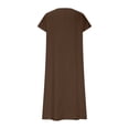 thumbnail image 4 of UPPADA Robe d'Été pour Femme Grande Taille en Coton et Lin, Robe Maxi Fluide à Manches Courtes, Robe Décontractée Style Sundress à Col en V, Taille Portefeuille, Robes Fluides de Plage, Robes pour Femme Été Brun, P, 4 of 6