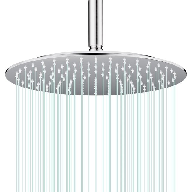 Pomme de Douche Pluie Ronde Pomme de Douche Débit Élevé Acier Inoxydable Pomme de Douche Pluie Conception Haute Pression (BChrome)