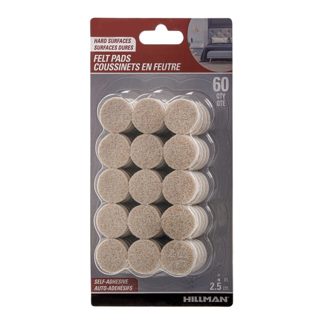 Coussins en Feutre Ronds de 1 Pouces Couleur Avoine, Lot de 60 Pcs avec 60 Coussins Ronds en Feutre Auto-Adhésifs de Couleur Avoine, Conçus pour Protéger les Planchers de Bois Franc, de Carreaux, de Stratifié et de Vinyle contre les Égratignures et le Bruit en Amortissant les Pieds des Meubles, Convenant aux Accessoires de Meubles et à la protection des Planchers.
