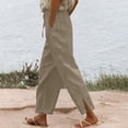 thumbnail image 1 of Women Casual Cotton Linen Drawstring Elastic Waist Long Wide Leg Pants, 1 of 6