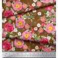 thumbnail image 2 of Soimoi Poly Georgette Fabric Leaves,Clematis & Rose Floral Decor Fabric Printed Yard 42 Inch Wide, 2 of 3