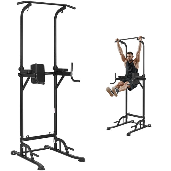 VEVOR Station de Trempage Tour d'Alimentation, Barre de Traction à Hauteur Réglable à 10 Niveaux, Support, Équipement d'Entraînement de Force pour Gym à Domicile Multifonction avec Dossier Réglable à 7 Niveaux, Coudières en PU, 440 Lb