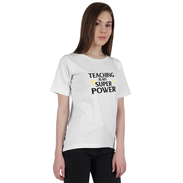 Inkmeso T-Shirt à Encolure Dégagée pour Femmes « Teaching Is My Super Power » Citation Graphique d'Enseignante