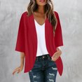 thumbnail image 2 of yoeyez Light Cardigans for Women Summer Womens Plus Size Solid Color Kimono Cardigan Puff Sleeve Tops Oversize Loose Cover Ups Cardigans Red,L, 2 of 7