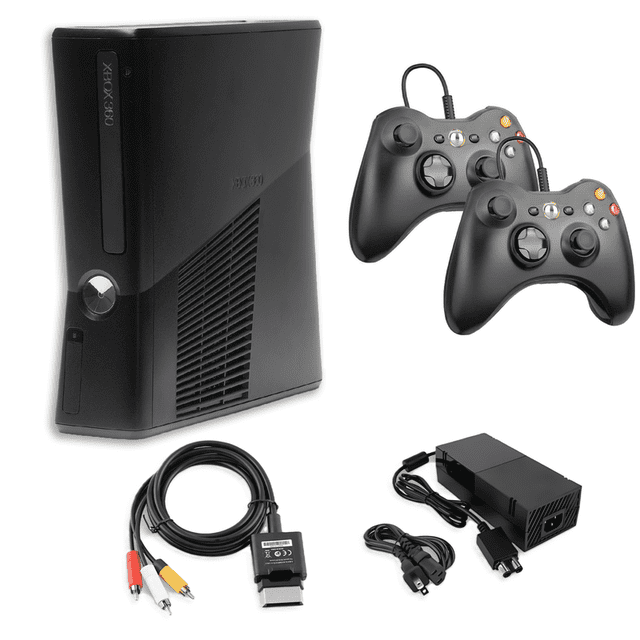 Console de Jeu Xbox 360 S 4GB Remise à Neuf Noire avec 2 Manettes Retrofam Noires (Remis à Neuf)