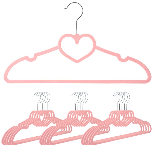 OULII 15Pcs Cute Clothes Hanger Heart Shaped Pink for Children Clothing Space Utilization