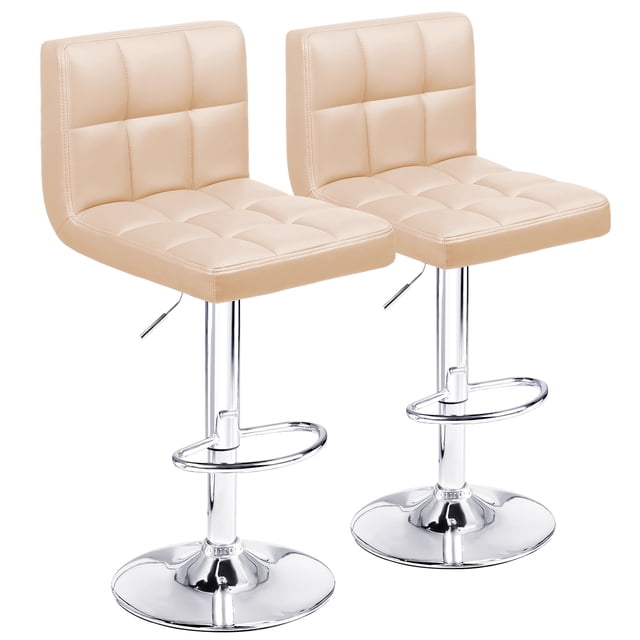 Homall Bar Stools Set Of 2 Modern PU Leather Height Adjustable Swivel Barstools, Hydraulic Kitchen Counter Square Island BarStool With Back, Khaki