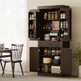 thumbnail image 2 of Armoire de Cuisine 72 Pouces, Armoire de Rangement de Cuisine avec Portes de Grange, Marron, 2 of 10