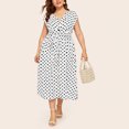 thumbnail image 1 of LSLJS Plus Size Ladies Polka Print Dress Button Lace-up Waist V-neck Skirt, 1 of 5