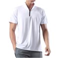 thumbnail image 2 of Shirts for Men, Mens Summer Solid Color Fitting Sport Train Zipper Short Sleeved Stand Up Collar Top, 2 of 7