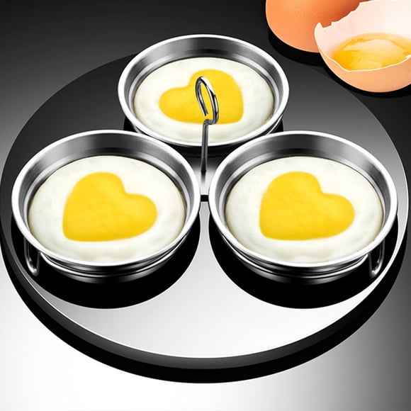 Egg Steamer for Household Use Stainless Steel Poacher with 3 Cup Capacity Egg Poached Cups Pan and Rack Ready for Round or Heart Shaped Shapes