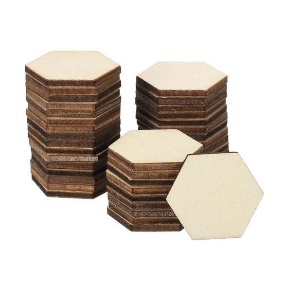 Unique Bargains 30mm Wood Pieces, 100 Pack Unfinished Hexagonal Wood Shapes Blank Wooden Cutouts Ornaments Natural