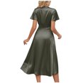 thumbnail image 4 of Wolfast Robe Aguichant à Manches Longues pour Femmes Été Décontractée à Manches Courtes Col en V Unie Aguichant Fluide Longue Robe Midi, 4 of 9