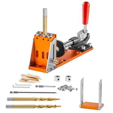 VEVOR Ensemble de 30 Pcs de Jigs à Trous de Poche, Système de Jigs à Trous de Poche Réglable et Facile à Utiliser avec Perceuses à Pédale, Clés, Anneaux d'Arrêt pour Perceuse et Embouts Carrés, Repères à Double Échelle pour Projets de Charpente DIY