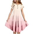 thumbnail image 1 of NiSHUIHAN Robe d'Été pour Fille à Manches Volantées, Ligne A, à Étages, Évasée, Midi, Bohème, Robe Soleil Décontractée avec Poches, Roses, 8 Ans, 1 of 5
