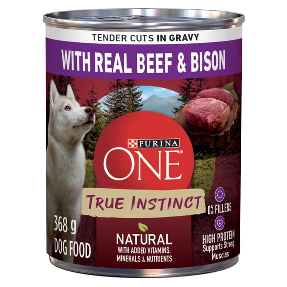 Purina ONE Véritable Instinct avec vrai bœuf et vrai bison, nourriture humide pour chiens 368g