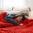 thumbnail image 1 of Comtest Chunky Knit Throw Blanket Chenille, Red, 40"x40"(Single Sofa), 1 of 6