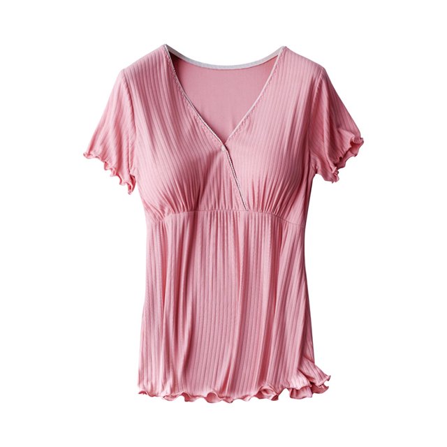 KIHOUT Vêtements de Maternité pour Femmes Liquidation Femmes Enceintes Allaitement Couleur Col Rond Manches Courtes Col Rond Blouse d'Allaitement