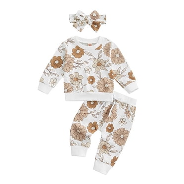 Zshosam Baby Girls' Clothing Sets Girls Clothes Short Sleeve Top and Print Pants 2 Piece Girls Outfits Size 18 24 Months,(Beige 18-24 Months)