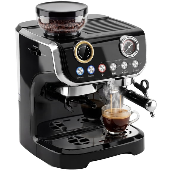 HOMCOM Machine à Espresso avec Broyeur Intégré Buse Vapeur pour Mousser le Lait Noir
