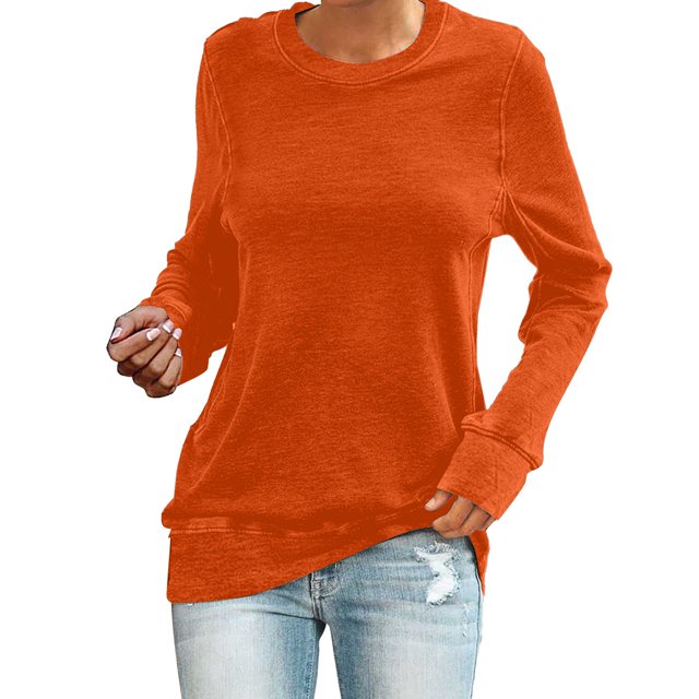 Pxiakgy T-Shirts pour Femmes T-Shirts pour Femmes Chandail en Molleton Décontracté à Col Rond Manches Courtes Longues Chemise Douce Ample Orange + 3TG