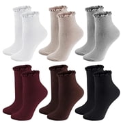 cfhntfmh 6 Pack Ruffle Socks for Women Non Slip Cotton Socks No Show Socks Low Cut Casual Soft Cozy Socks