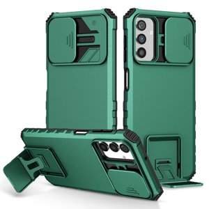SaniMore pour Samsung Galaxy A15 5G Cas, pour Galaxy A15 5G Case téléphone avec couverture de caméra coulissante Kickstand intégré Double couche Housse hybride antichoc pour Galaxy A15 5G, Vert foncé