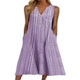 thumbnail image 1 of EIMELI Robes Décontractées à Carreaux pour Femmes Été Col en V Boutonné Robe Midi Ample Robes de Soleil avec Poches Violet G, 1 of 7
