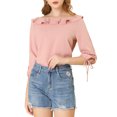 thumbnail image 1 of INSPIRE CHIC Women's Ruffled Neck Half Sleeve Sheer Summer Polka Dots Blouse Tops, 1 of 6