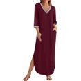 thumbnail image 1 of Gspmoly Robes pour Femmes, Robes pour Femmes Manches 3/4 Col en V Ample Fluide Fendue Longue Robe Maxi avec Poches Robes de Soirée pour Femmes Offres du Jour, 1 of 9