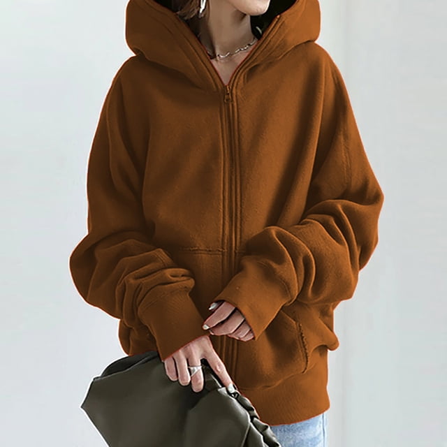 cllios Chandails à Capuche pour Femmes Vestes de Survêtement à Fermeture Éclair Col Ras du Cou Grande Taille Manches Longues Manteau Uni Coupe Classique Veste à Capuche