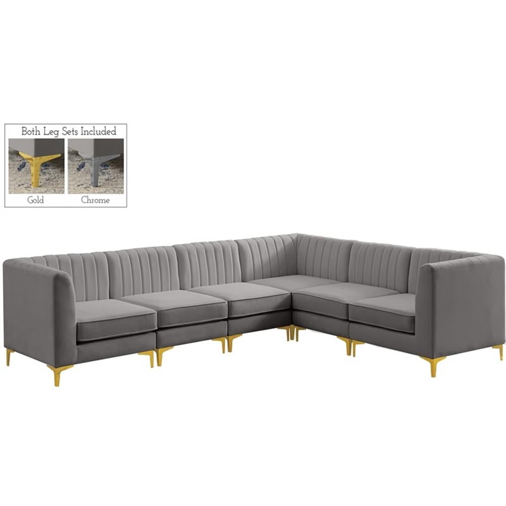 Meridian Furniture Alina Sectionnel Modulaire en Velours Gris