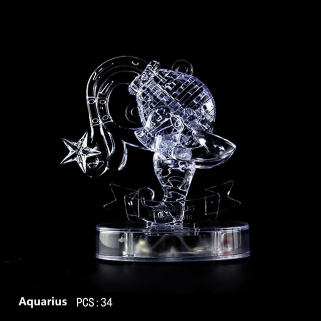 3D Crystal Puzzle Jig-saw Clear Twelve 12 Constellation Astrolog Flash LED Light
