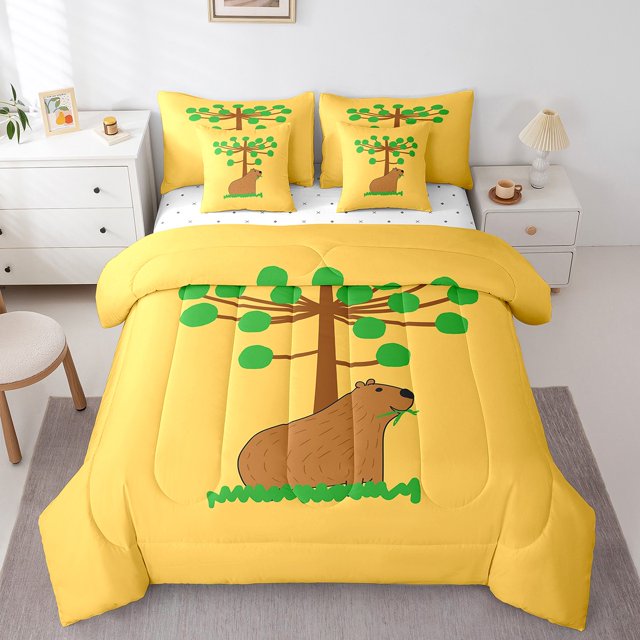 YST Ensemble Douillette 7 Pcs Dessin Animé 3D Capybara Lit en Sac, Grand Lit