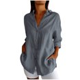 thumbnail image 1 of Timegard Plus Size Tops for Women Button down Shirts Long Sleeve Lapel V Neck Blouse Lightweight Tops, 1 of 6