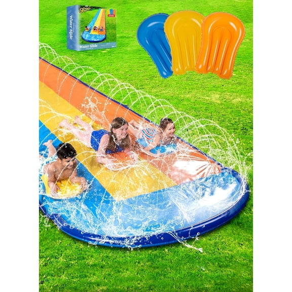 Joyfy 685 x 208cm Triple Lawn Water Slide with 3 BodyBoards,Water Splash Slide Summer Toy for Kids Adults, Backyard Summer Water Toy Outdoor Games