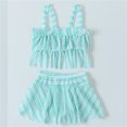 thumbnail image 2 of Yanlir Color Blocked Split Camisole Ruffle Swimsuit Set with Skirt Style for Girls and Children Perfect for Pool Parties,Beach Trips,and Water Play(Green,5 Years), 2 of 4