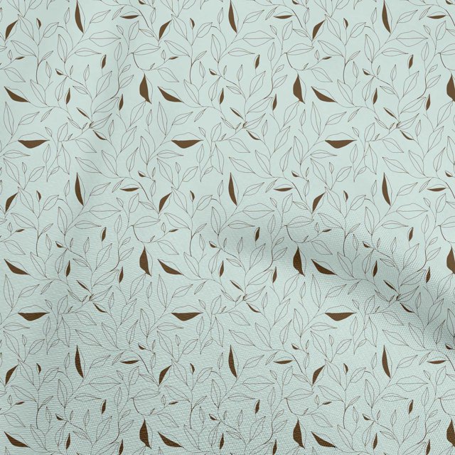 oneOone Viscose Jersey Light Blue Fabric Line Drawing Leaf Sewing Material Print Fabric By The Yard 60 Inch Wide