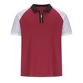 thumbnail image 3 of EGNMCR T Shirts for Man Men Casual Solid Turndown Pullover Patchwork Zipper Short Sleeve Blouse Gifts for Men, 3 of 7