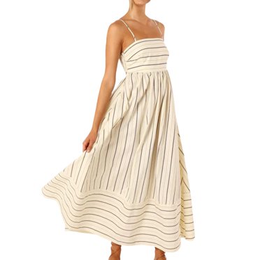 TJAZFJPA Plus Size Beach Dress New Striped Sleeveless Suspender Backless Swing Casual Dress Vacation Dress White Dresses for Women Formal