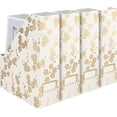 thumbnail image 1 of BLU MONACO Decorative Foldable Magazine Storage Boxes for Desk Set of 4 with Gold Floral Pattern and Gold Label Holder - Ideal Book Boxes or Vertical File Organizer Make Bookshelf Organization Easy, 1 of 7
