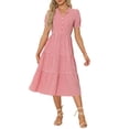 thumbnail image 2 of INSPIRE CHIC Robe à Carreaux pour Femme d'Été avec Volants, Col en V, Décor de Boutons, Midi Fluide, TG, Rouge, 2 of 6